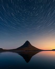 Star trails over mtKirkjufell Iceland 