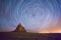 Star trails Shiprock New Mexico 