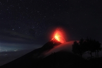 Starry night over Volcn de Fuego in Guatemala