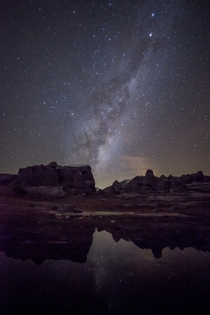 Stars and Ice - Milky Way reflections off the ice lake at Kura Tawhiti Limestone Tors Canterbury New Zealand 