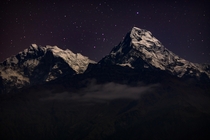 Stars over Himalayas Annapurna Range as seen from Poonhill Nepal  