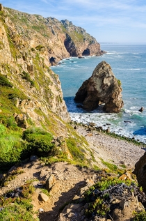 Steep cliffs and a gorilla-shaped sea stack - Cabo da Roca Portugal 