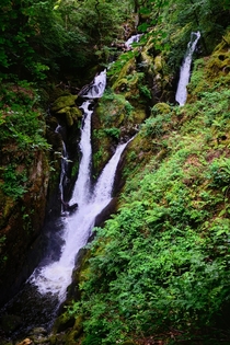 Stock Ghyll Force where  become  Ambleside Lake District England 