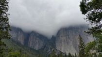 Storm clouds sitting on El Capitan yesterday 