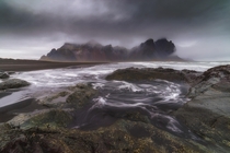 Stormy and cloudy day in Vestrahorn Iceland 