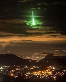 Stunning bright green meteor captured in Southern India  Photo and caption by prasen nature
