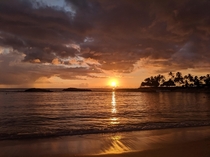 Stunning sunset at Ko Olina in Oahu Hawaii 