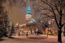 SuboticaVojvodinaSerbia City Hall covered in snow winter idyll 