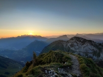 Sun rise seen from the Dent de Jaman in VD Switzerland 