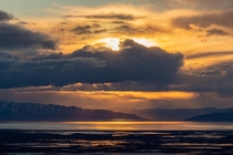 Sun setting across the Great Salt Lake Utah 