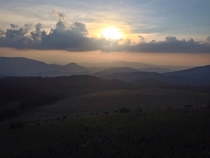 Sun setting on the Blue Ridge Mountains in NC close to the Tennessee border 