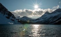 Sun shining over Bow Lake Banff National Park 