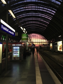 Sundown at the train central station in Frankfurt Germany