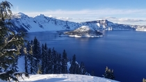 Sunny Snowy day at Crater lake OR 