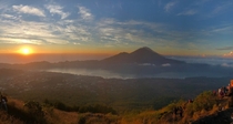 Sunrise and Mt Agung about a week before Mt Agung erupted in June  taken from Mt Batur Bali Indonesia 