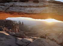 Sunrise at Mesa Arch Canyonlands Utah Standing in the cold for an hour in the dark never had a better payoff x OC