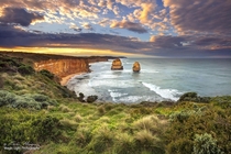 Sunrise at The Twelve Apostles on The Great Ocean Road in Victoria Australia These two rock pillars are known to locals as Gog and Magog 