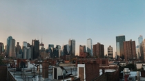 Sunrise in New York City NY  iPhone XR pano from rooftop in Hells Kitchen