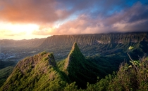 Sunrise over Mount Olomana in Hawaii 