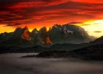 Sunrise over the Cuernos del paine mountains in Torres Del Paine Chile by Sapna Reddy Photography 