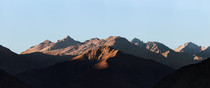 Sunrise over the martian-like mountains of Valle del Elqui Chile 