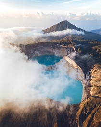 Sunrise over the volcanic Kelimutu Lakes in Indonesia 