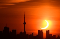 Sunrise solar eclipse in Toronto Canada this morning