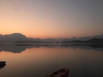 Sunrise view from  Rai Floating Resort  Khao Sok National Park in Thailand  