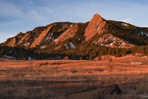 Sunrise with the flatirons in Boulder  Colorado 