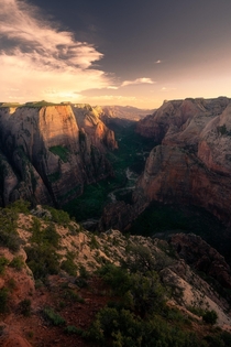 Sunset above Zion Canyon one of the most incredible canyons on the planet  feet top to bottom 