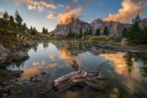 Sunset at Lago di Limides Dolomites Italy 