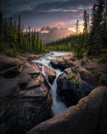 Sunset at Mistaya Canyon in Banff National Park 