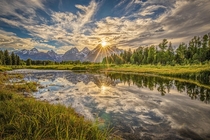 Sunset at Schwabachers Landing the day after summer solstice this past summer in Grand Teton National Park  x