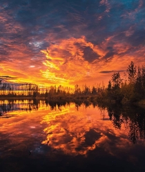 Sunset burns over Reflections lake in Alaska  OC