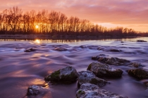 Sunset colors on the Drava river in Croatia 