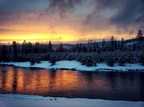 Sunset in the winter time in Yellowstone National Park