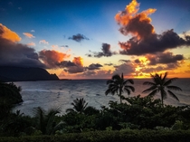 Sunset near Hanalei on Kauai Hawaii 