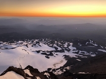 Sunset near the summit of North Sister Oregon The Collier Glacier blanketing the mountain below 
