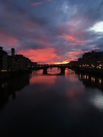 Sunset on a rainy day on Ponte Vecchio Florence 