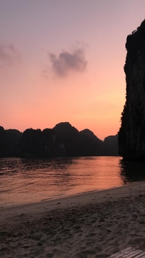 Sunset on Castaways island in Ha long Bay Vietnam yesterday 