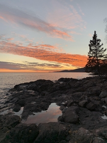 Sunset on Lake Superior near Silver Bay MN Lake County 