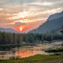 Sunset on the Madison River Yellowstone Natl Park WY 