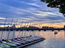 Sunset over Charles river in Boston Massachusetts
