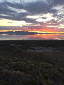 Sunset over the Great Salt Lake from Stansbury Island in Utah 