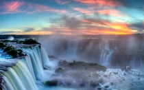 Sunset over the Igazu Falls in Brazil - 