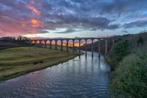 Sunset over the Leaderfoot Viaduct near Melrose in the Scottish Borders 