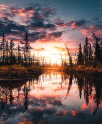 Sunset reflections in Wasilla Alaska  OC