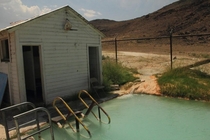 Swimming pool at ghost-town hot springs resort Warm Springs Nevada 