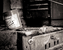 Tea can on a wood stove abandoned farmhouse Australia 