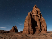 Temple of the moon lit by moonlight Capitol Reef National Park UT 
